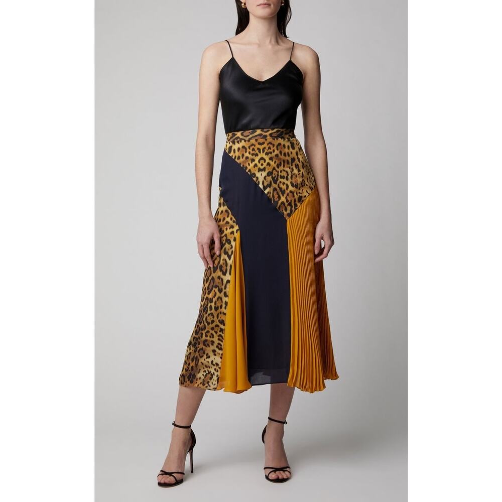 Lucy Paris Leopard Color Block Pleated Midi Skirt… - image 1